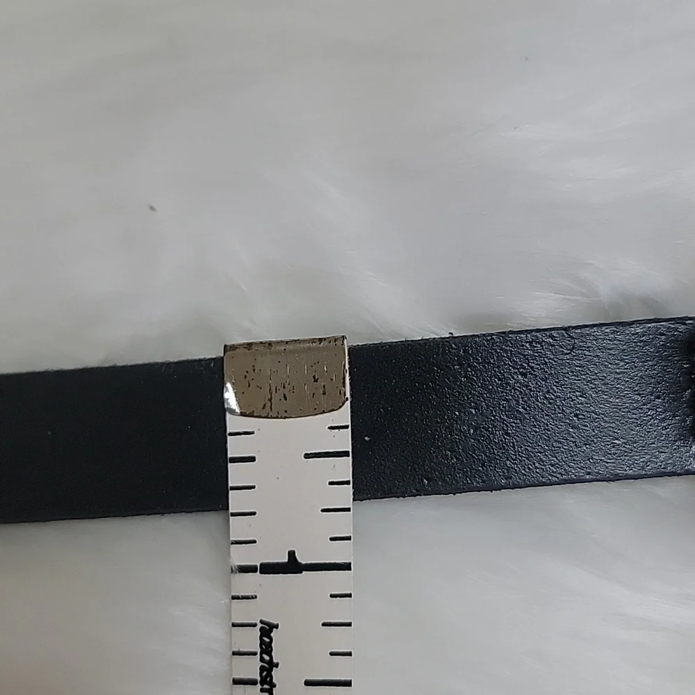 J.CREW Black Leather Gold Colored Hardware Plate Style Buckle Office Casual Belt - Picture 11 of 14